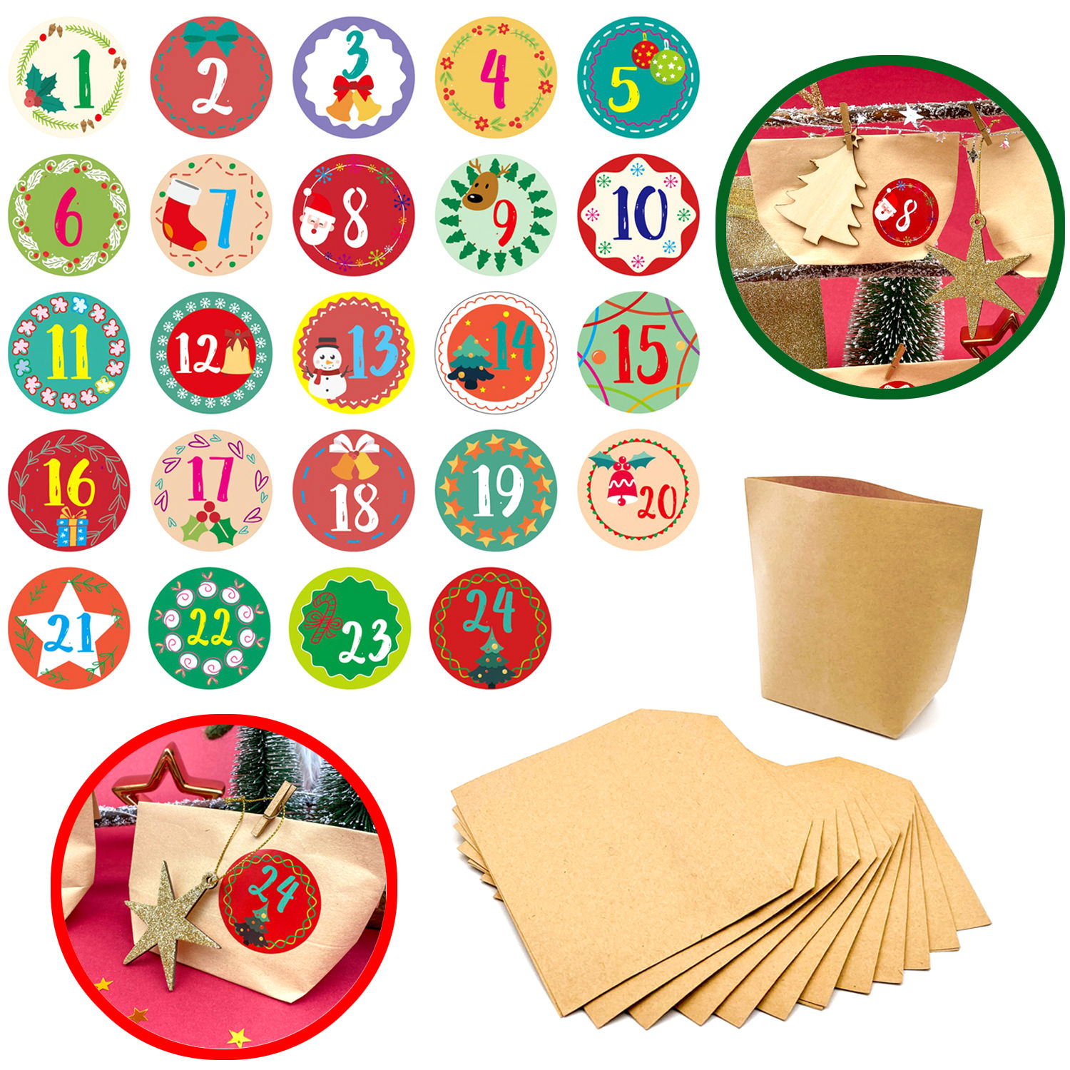 DIY Adventskalender Set 24 Tüten + 24 Zahlen Sticker Aufkleber Advent - wählbar - Bild 2 von 4