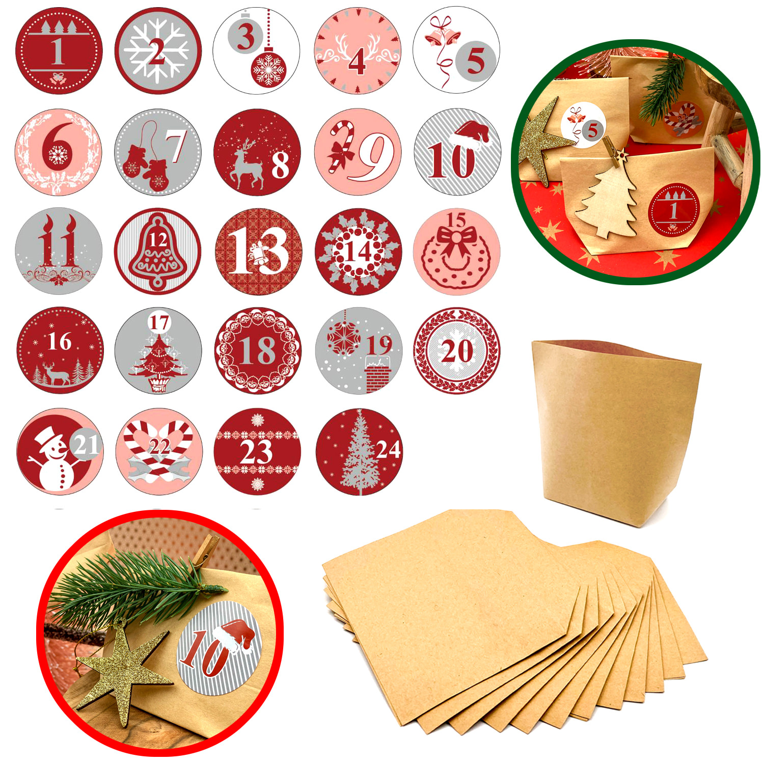 DIY Adventskalender Set 24 Tüten + 24 Zahlen Sticker Aufkleber Advent - wählbar - Bild 4 von 4