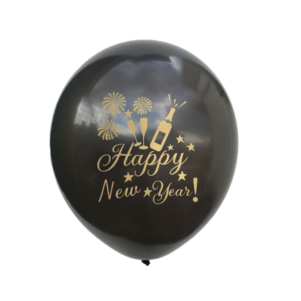 Oblique Unique Folien Luftballons Happy New Year – Silvester Deko In Schwarz/Gold, Ungefüllt