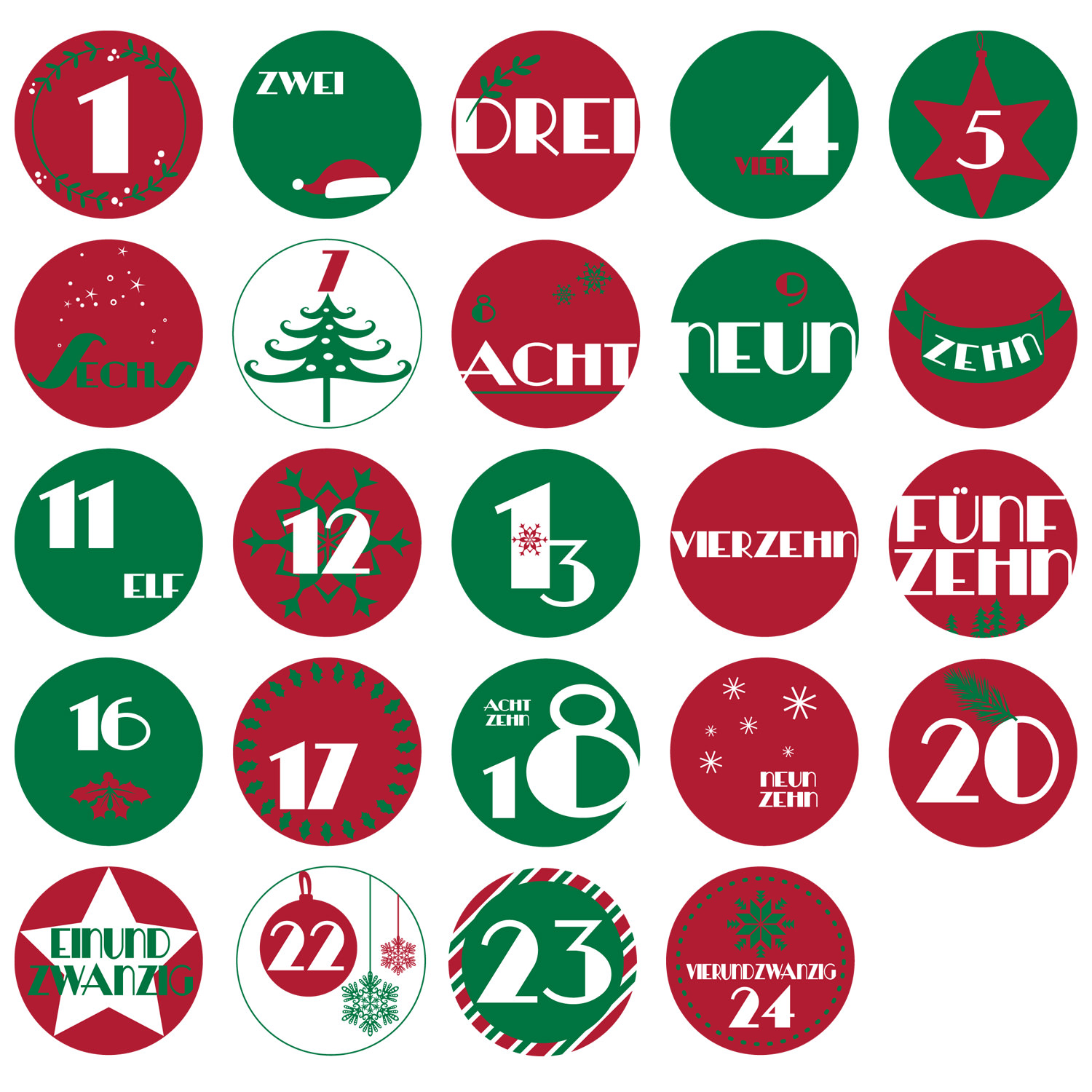 24 Adventskalender Sticker Zahlen Aufkleber für Weihnachten Basteln - wählbar - Bild 2 von 11