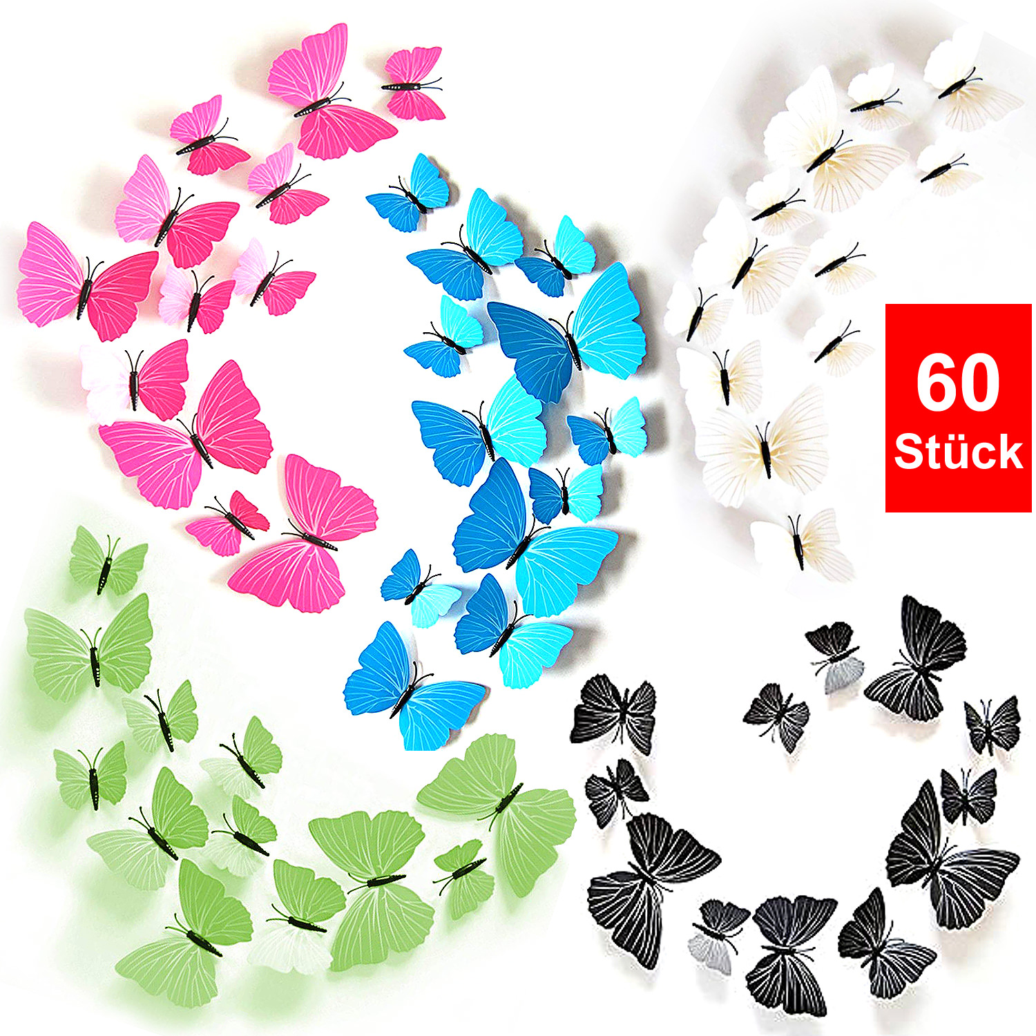 60 Stücke 3D Schmetterlinge, Organza Stoff Schmetterling